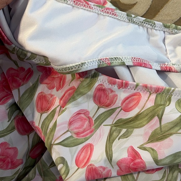 ❗️SOLD❗️Rose Print Ruffled Straps One Piece Swimsuit - Picture 5 of 9